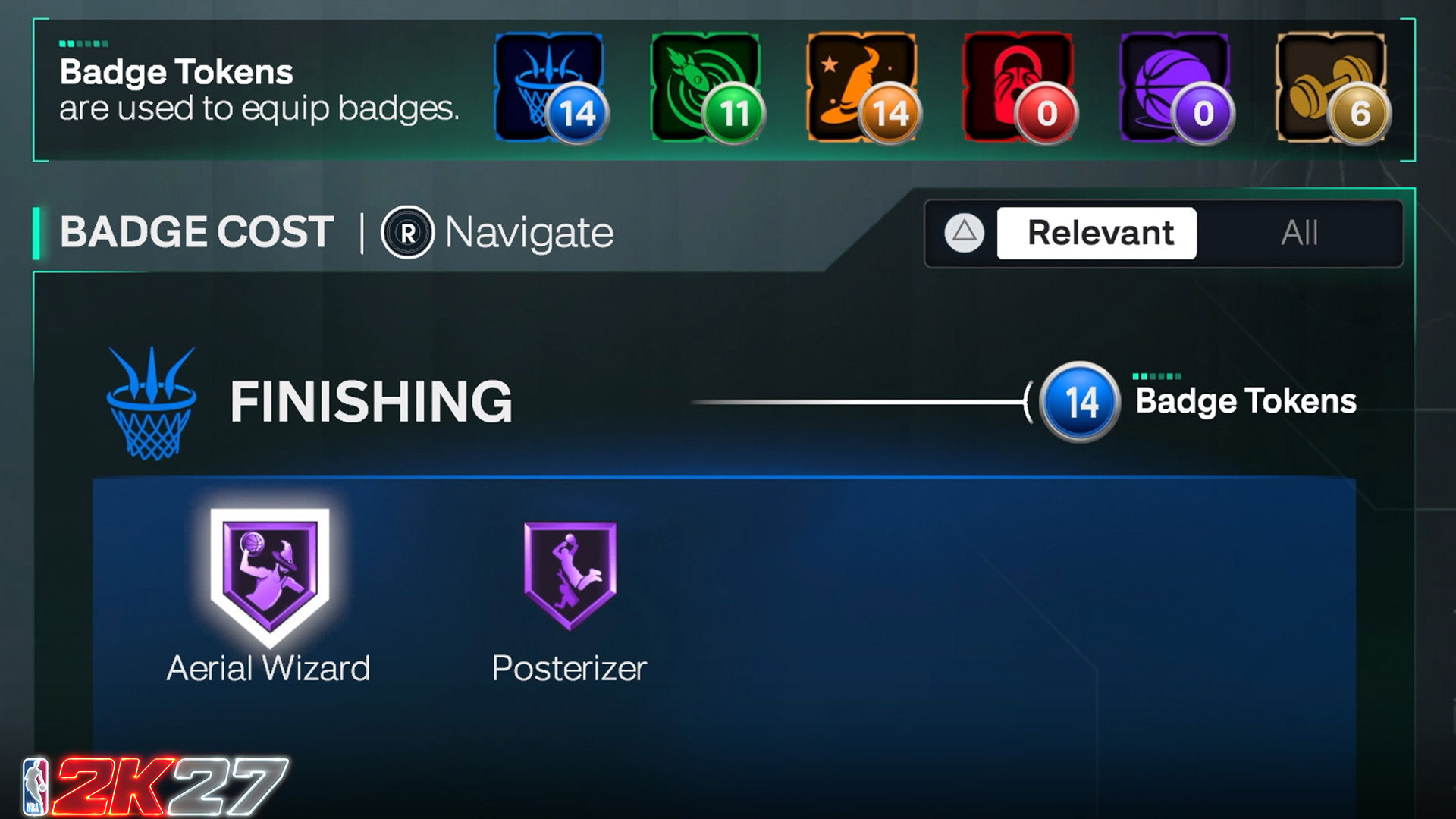 NBA 2K27 Badge Tokens in the MyPLAYER Builder